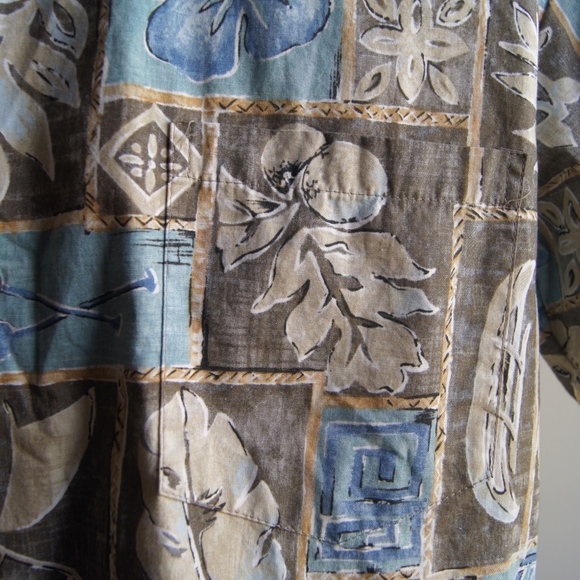 Paradise Style Hawaiian Shirt Brown and Blue Aloha - Picture 3 of 5